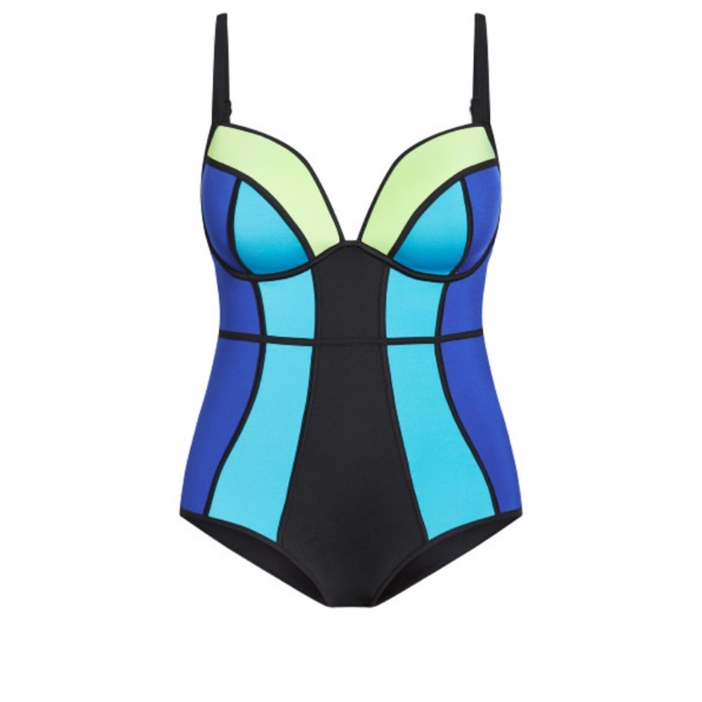 City Chic Blue colour block swimsuit size 20/22